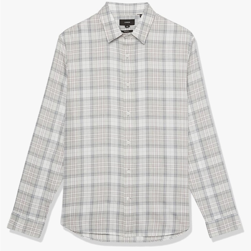 Vince Mens Light Gray Plaid Button Down Casual Shirt Size Medium Classic Fit